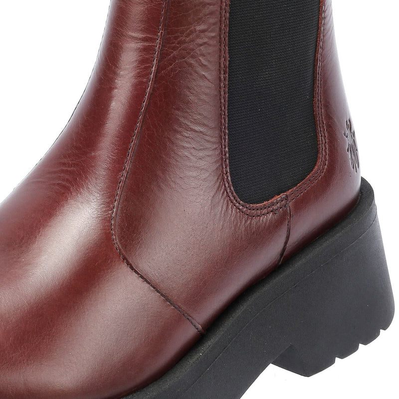 Fly London Medi Bottes En Cuir Rouge Pour Femmes