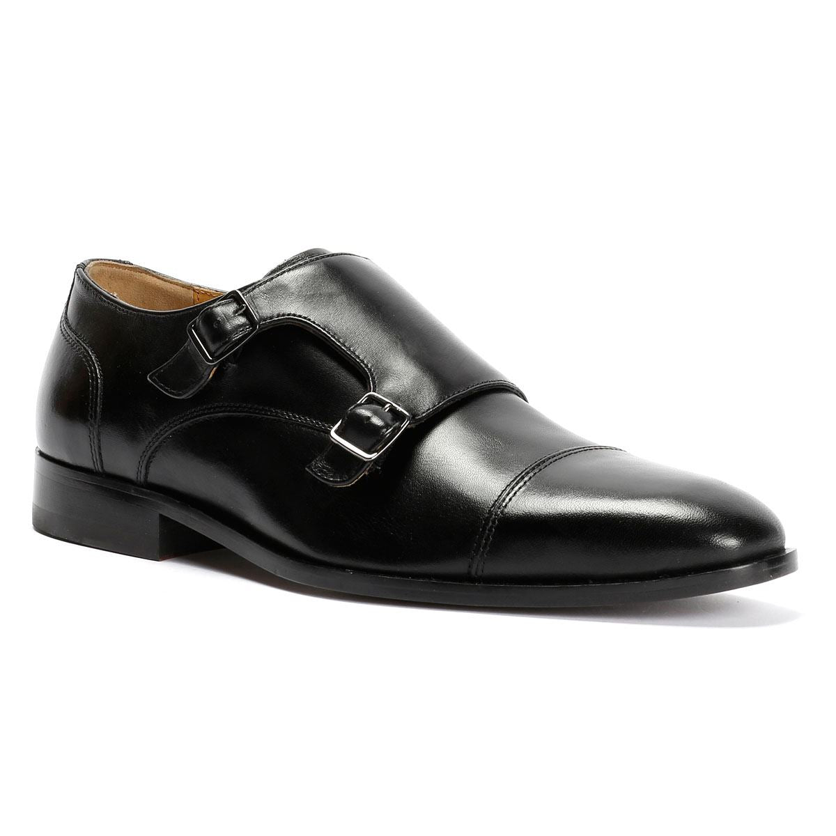 Chapman & Moore Toe Cap Monk Chaussures Noires En Cuir Pour Homme À Lacets