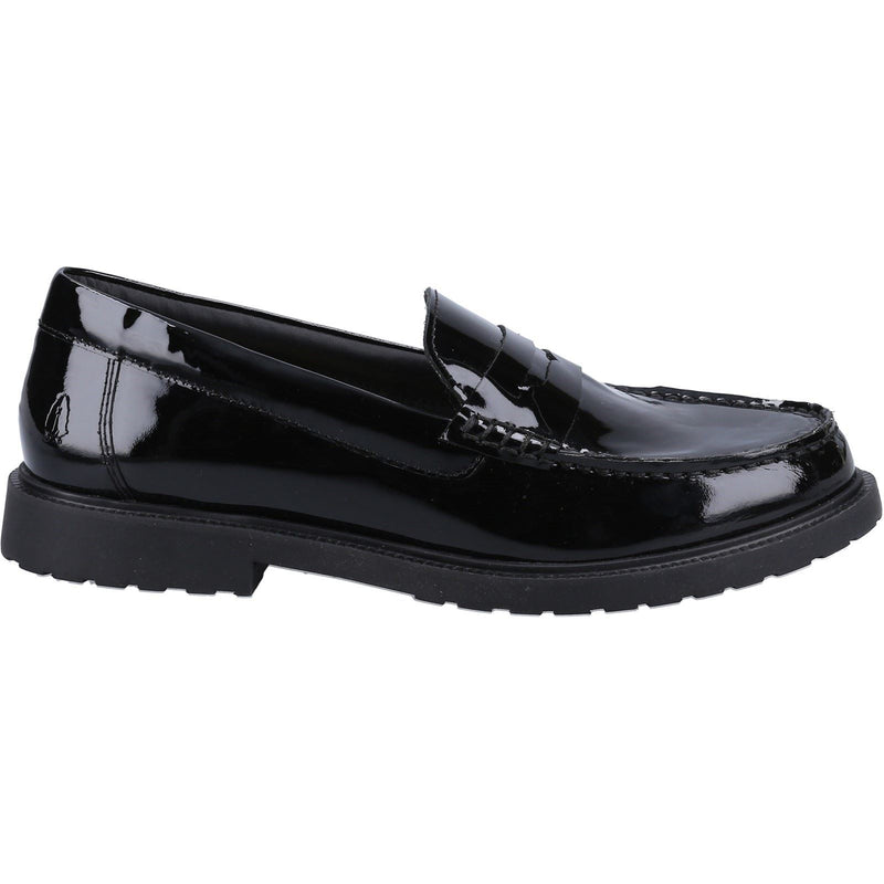 Hush Puppies Verity Slip On Mocassins Noirs Vernis Pour Femme En Cuir