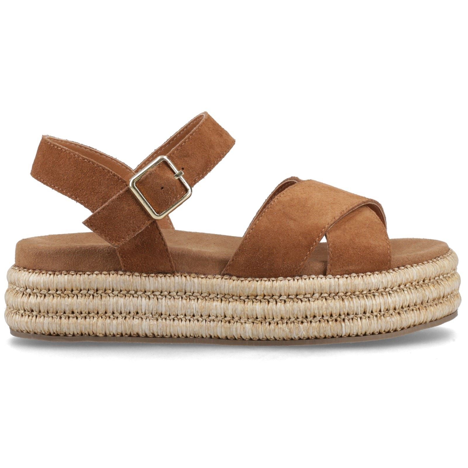 Hush Puppies Rosa Rafia Sandales En Cuir Pour Femmes Couleur Caramel