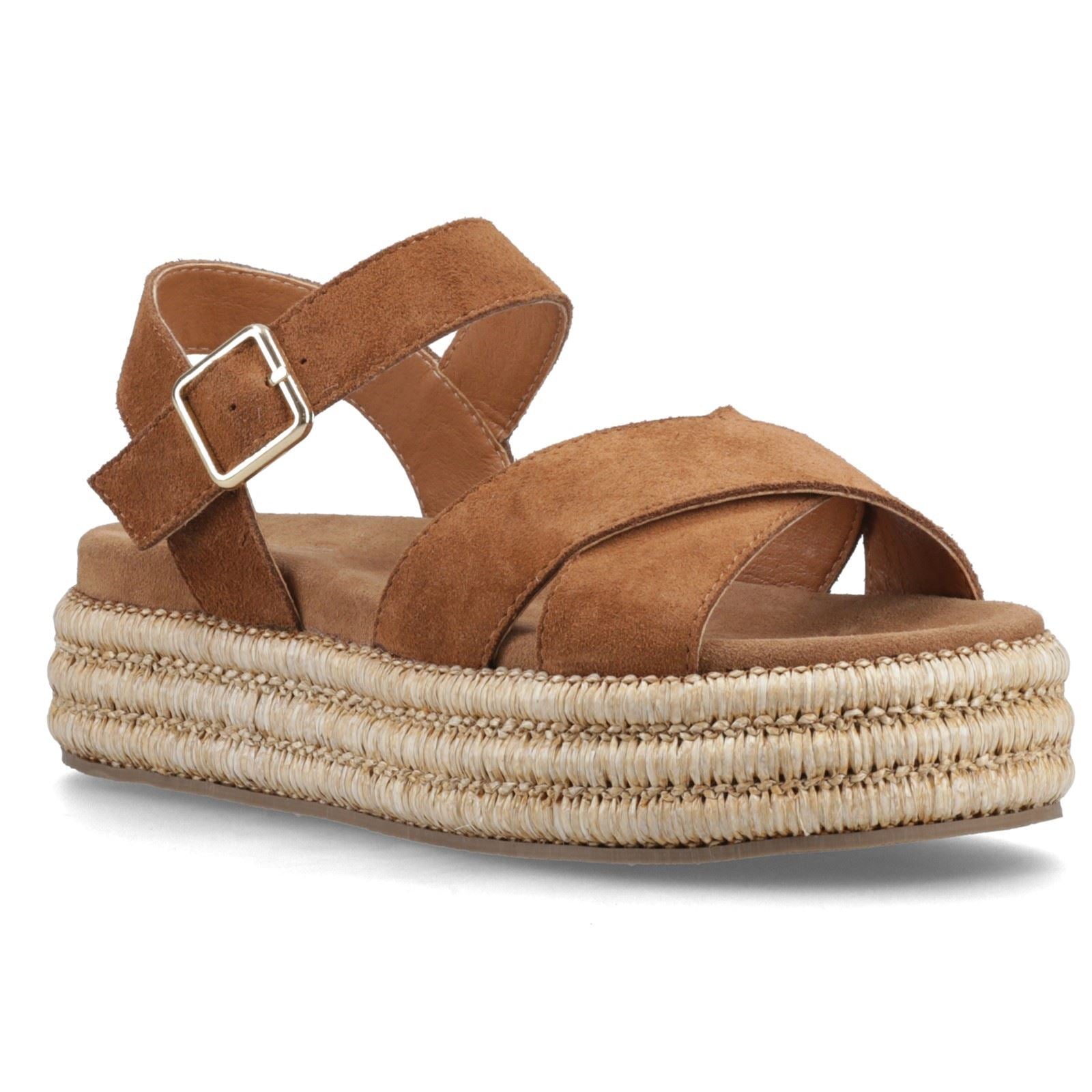 Hush Puppies Rosa Rafia Sandales En Cuir Pour Femmes Couleur Caramel