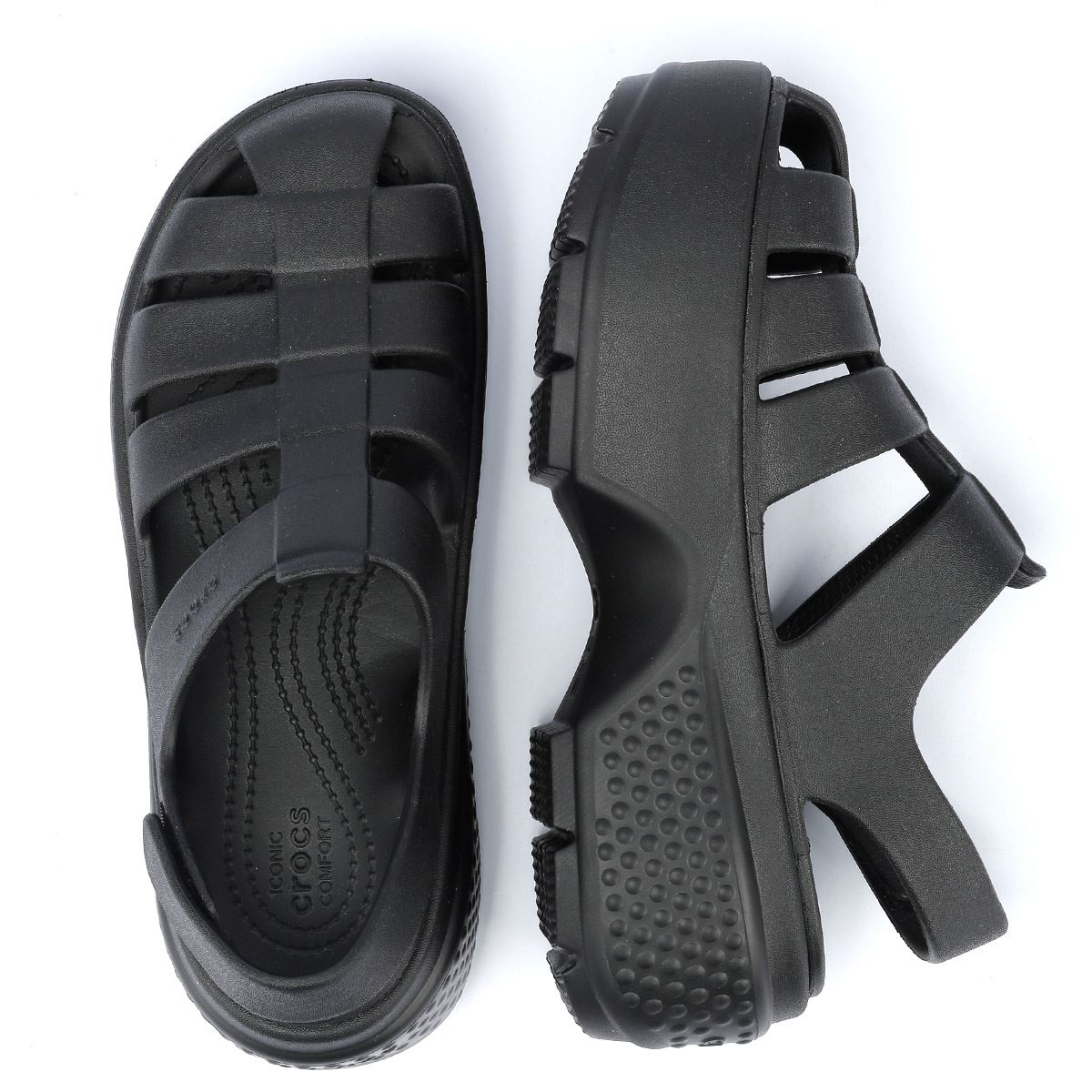 Crocs Stomp Fisherman Sandales Noires Pour Femmes