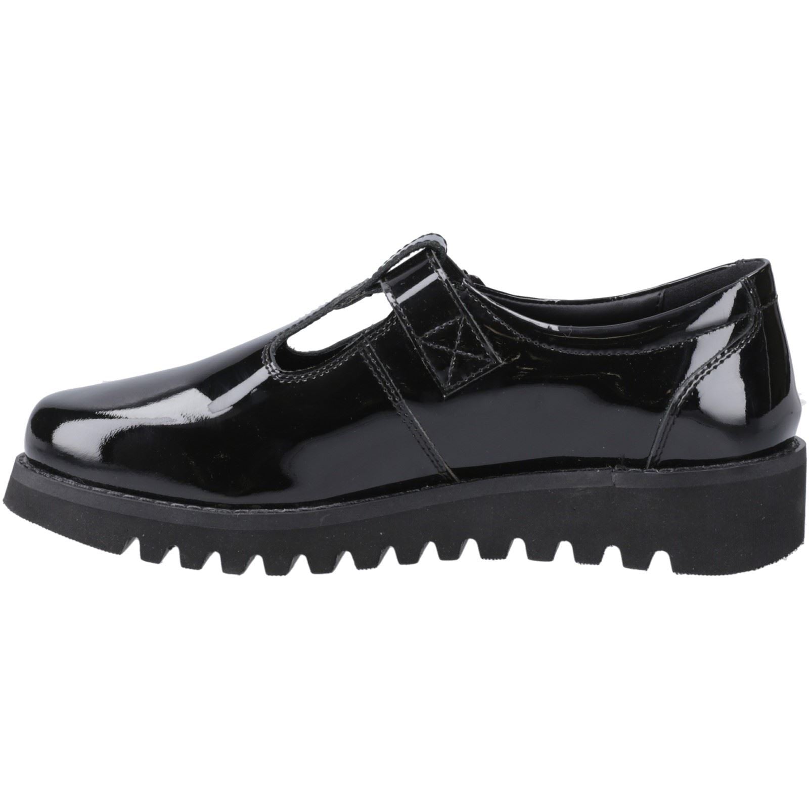 Hush Puppies Florrie T-Bar Chaussures Noires Pour Filles En Cuir