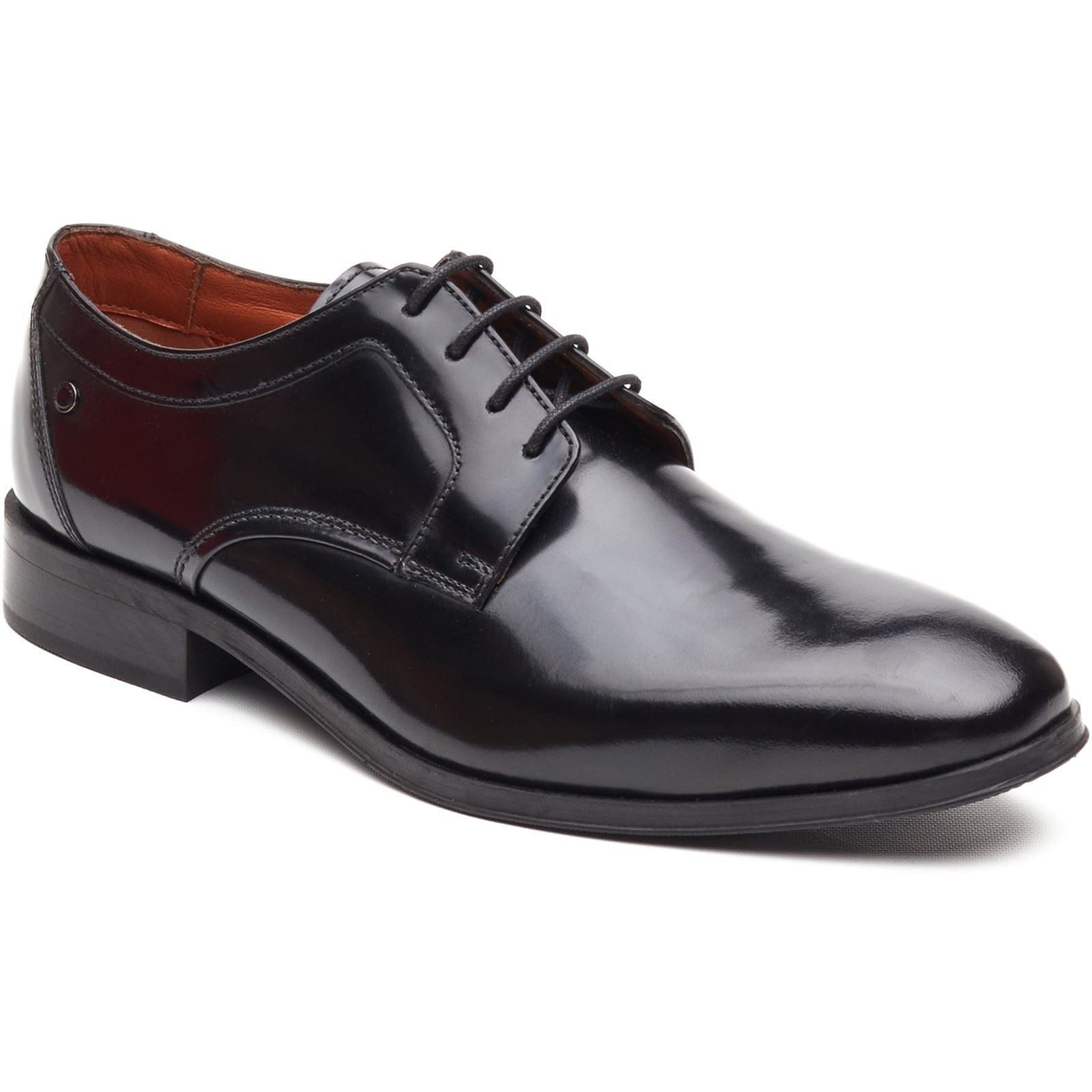 Base London Dome Lace Up Chaussures En Cuir Pour Hommes À Lacets Noires Brillantes