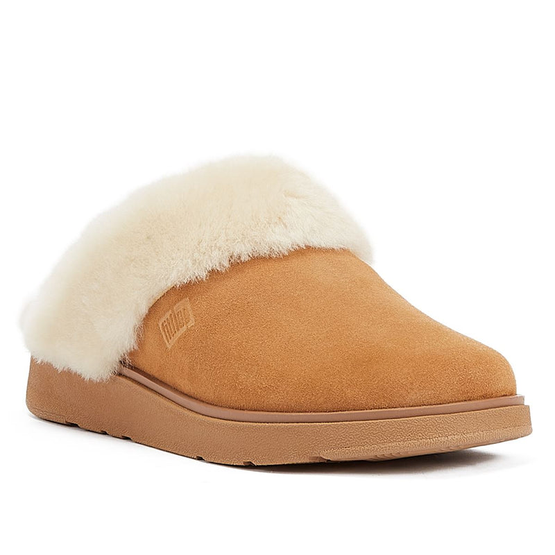 FitFlop Chaussons Pour Femmes Couleur Beige Avec Col En Peau Retournée.