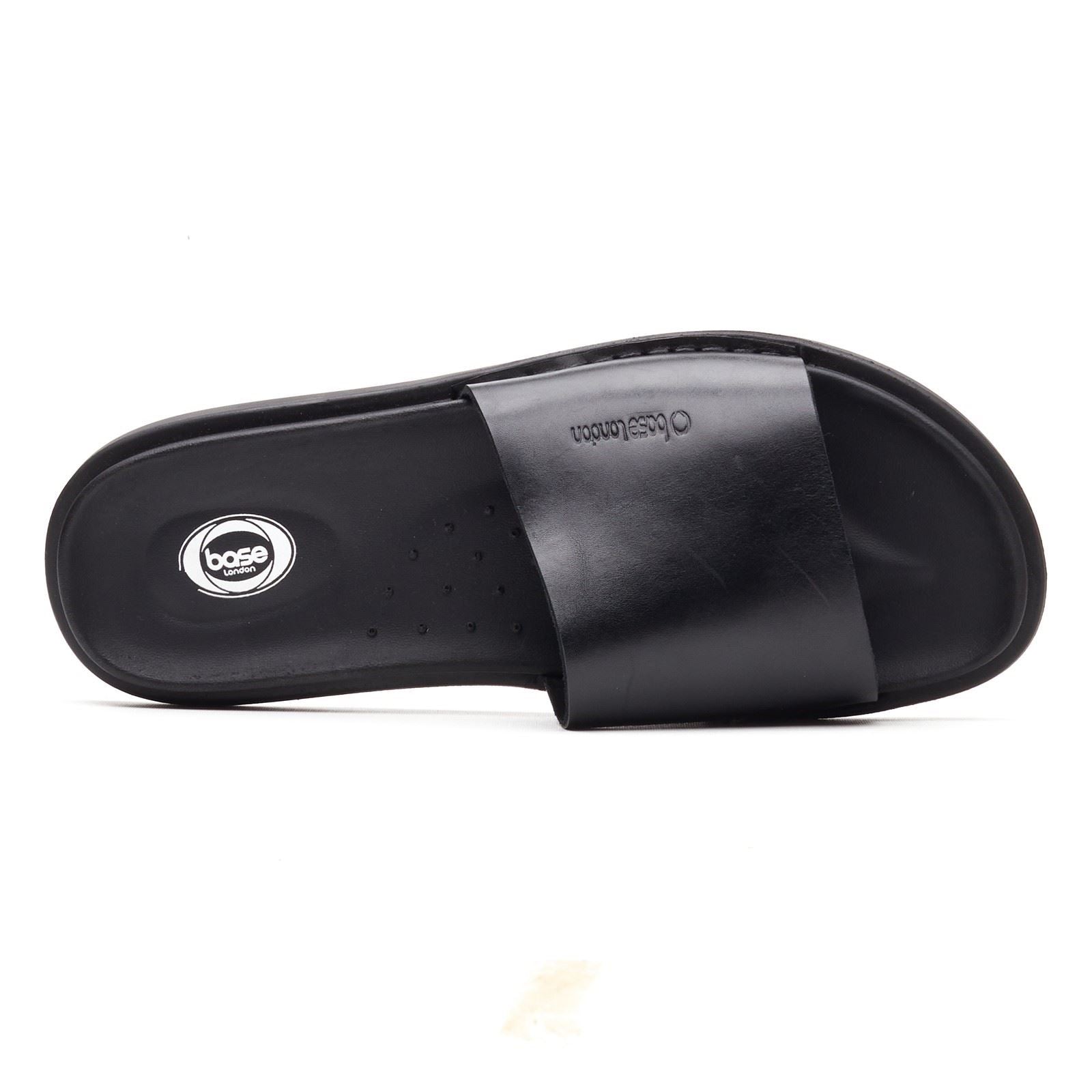 Base London Albany Tongs En Cuir Noires Pour Hommes