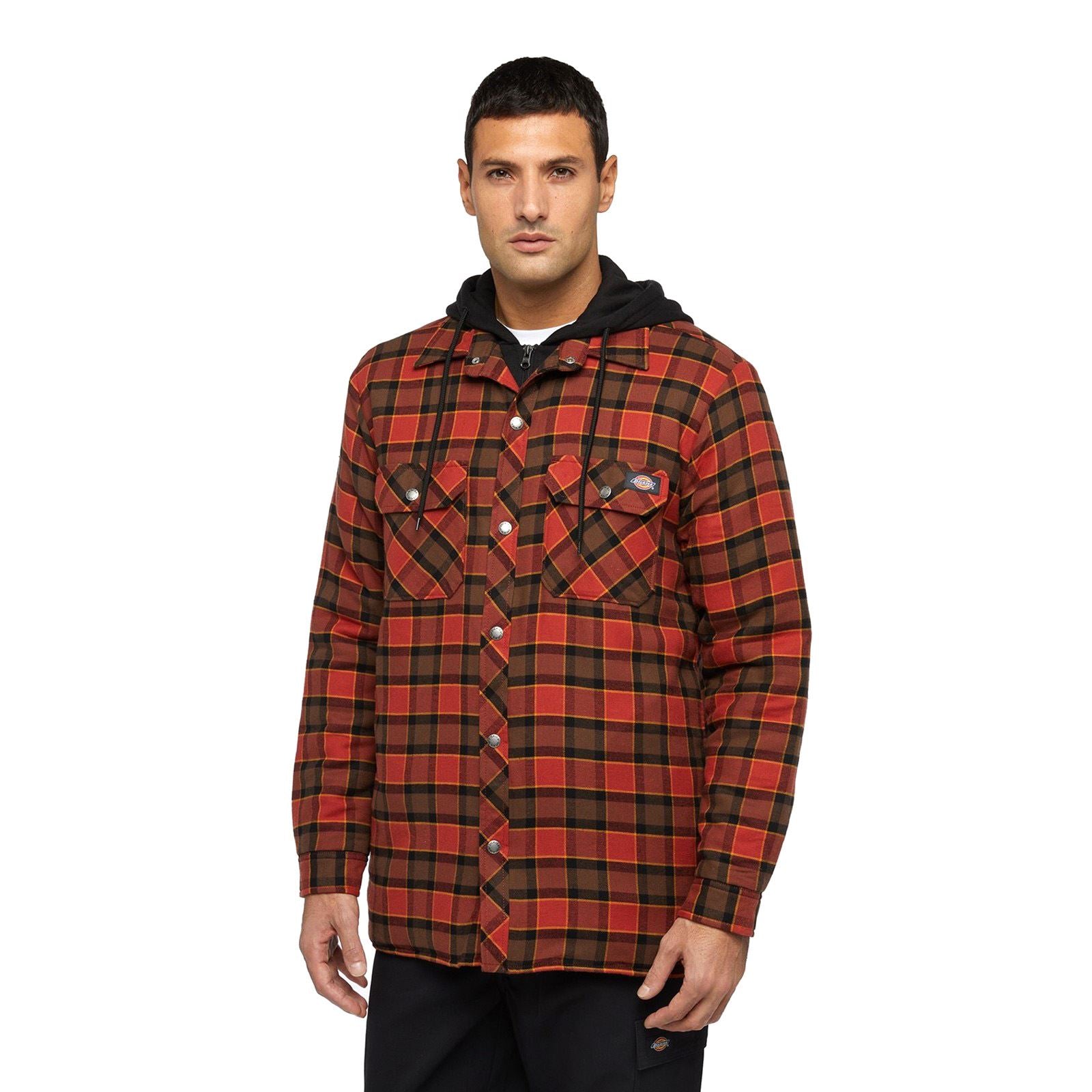 Dickies Fleece Hooded Flannel Shirt Veste Chemise Rouge Pour Homme