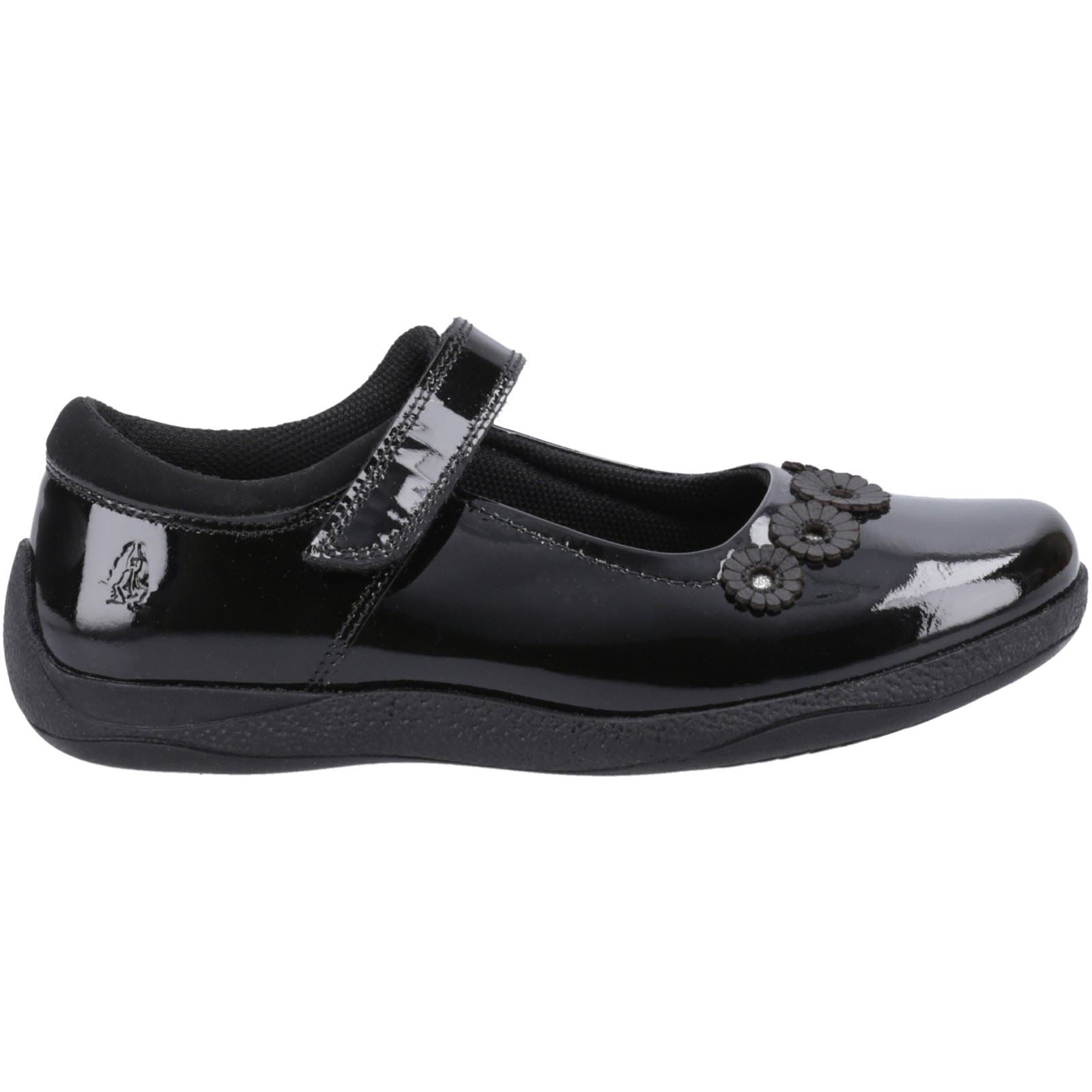 Hush Puppies Christina Patent Junior Chaussures Noires Pour Filles En Cuir