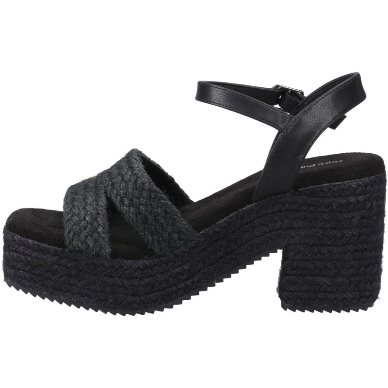 Hush Puppies Jamelia Espadrille Heel Sandales Noires Pour Femme En Textile