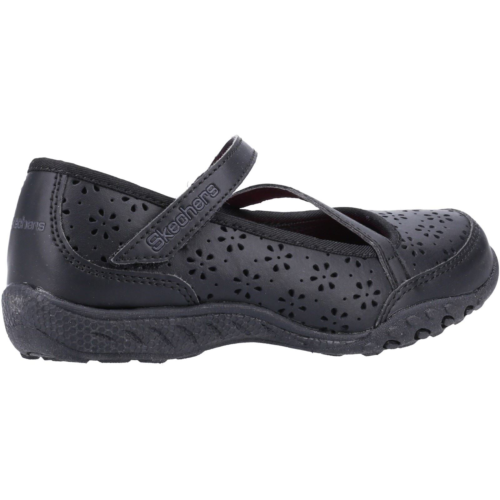 Skechers Breathe Easy Playground Poppies Chaussures Noires Pour Filles En Cuir