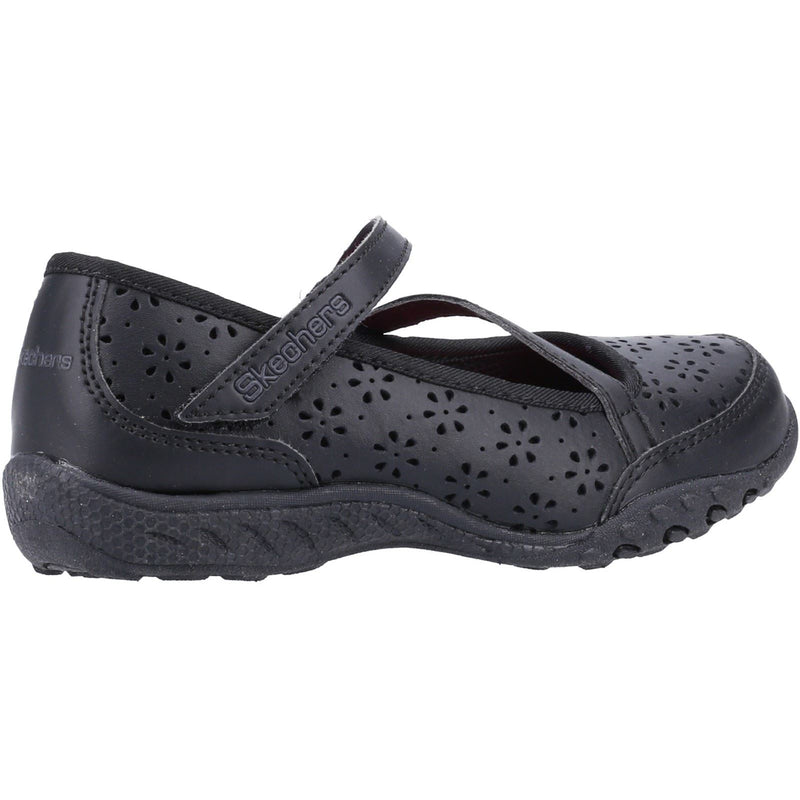 Skechers Breathe Easy Playground Poppies Chaussures Noires Pour Filles En Cuir