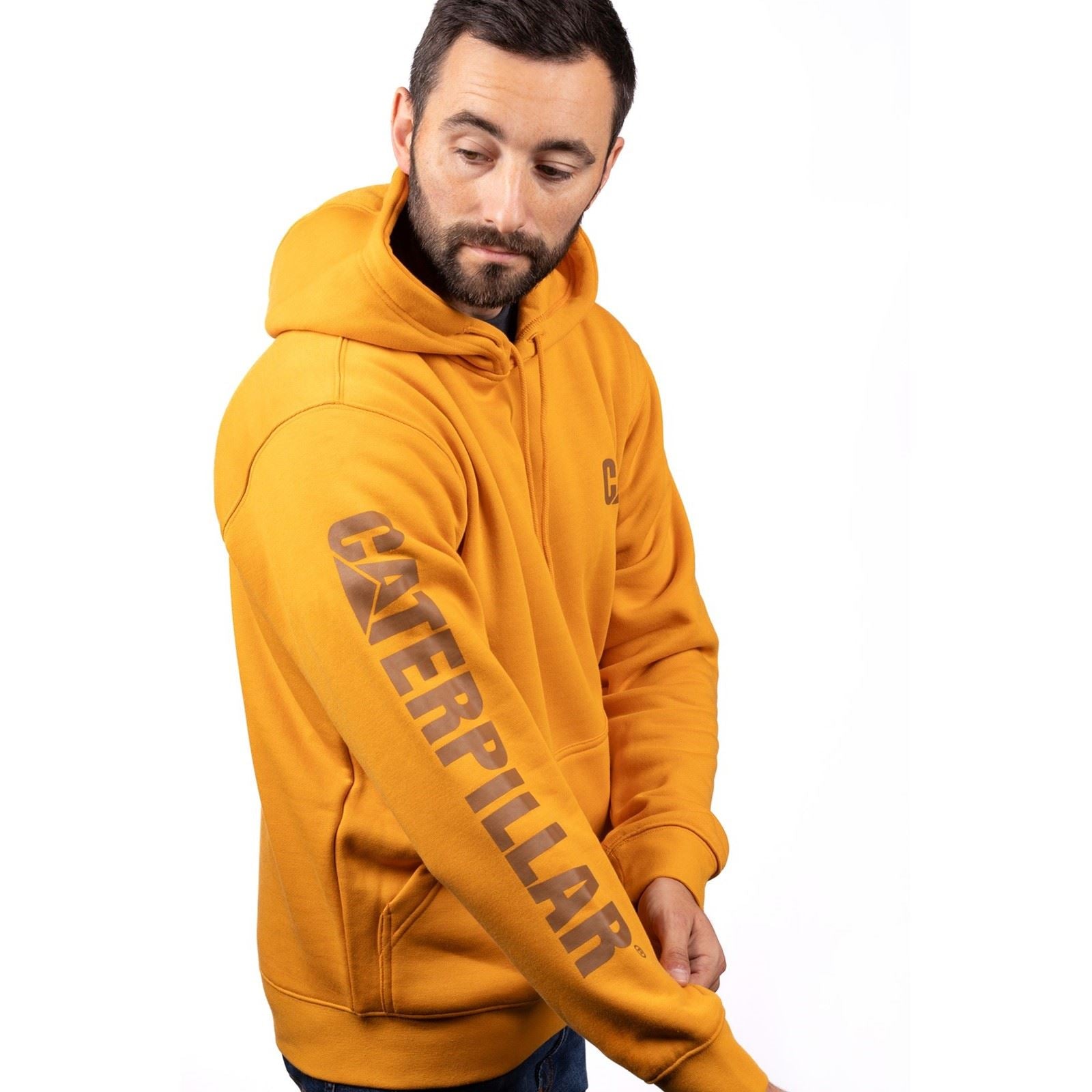 Caterpillar Trademark Banner Sweat À Capuche Jaune En Coton Pour Homme