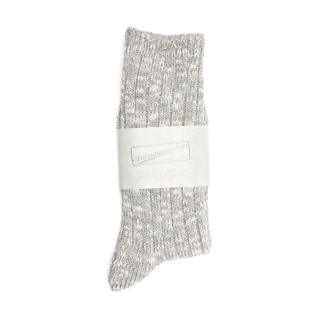 Anonymous Ism Lightweight Slub Crew Chaussettes En Coton Pour Hommes Grises Hauteur Mollet