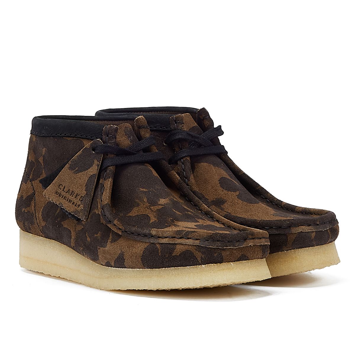 Clarks Originals Bottes Pour Femmes En Noir/Kaki À Motif Floral Wallabee