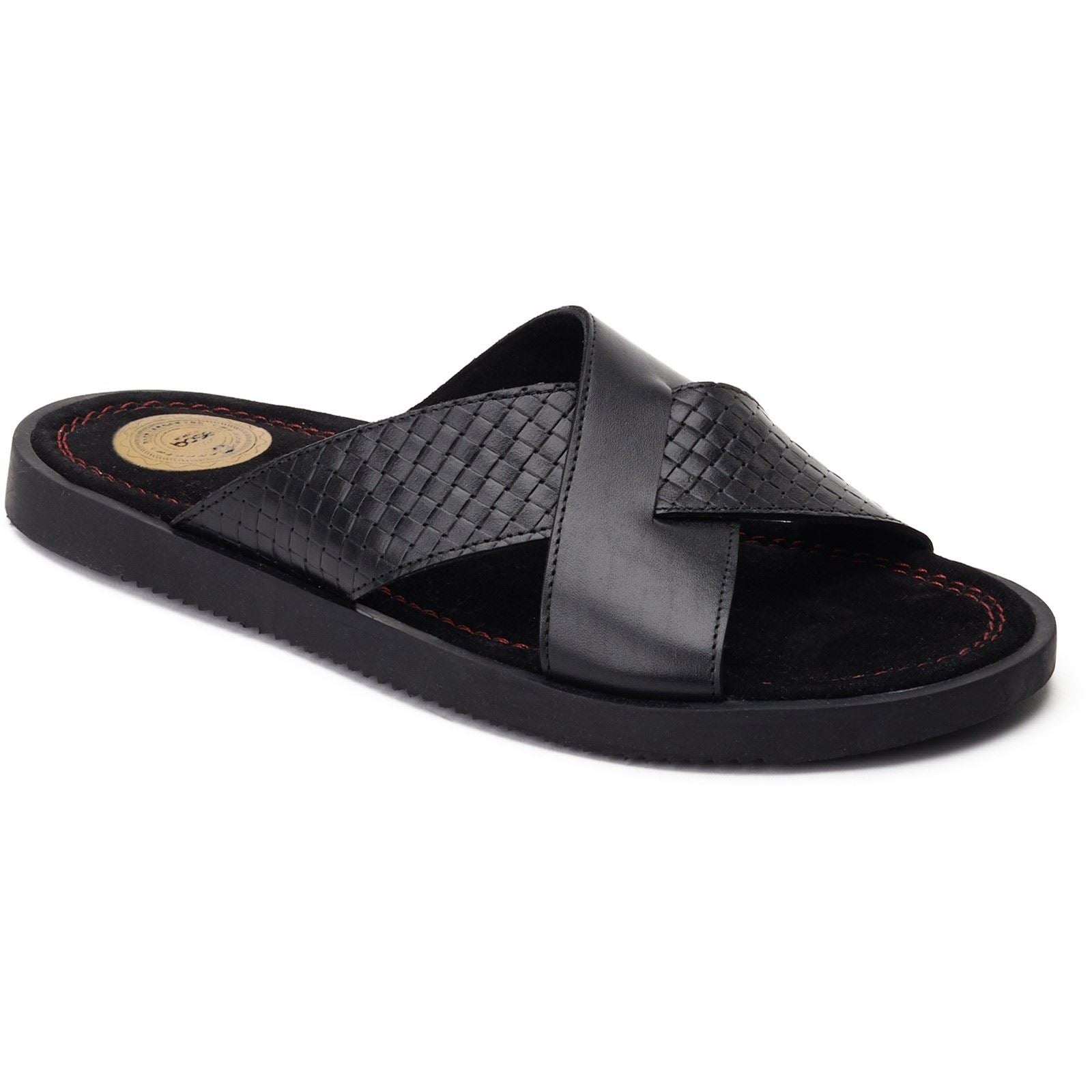 Base London Astro Sandales En Cuir Noires Pour Hommes