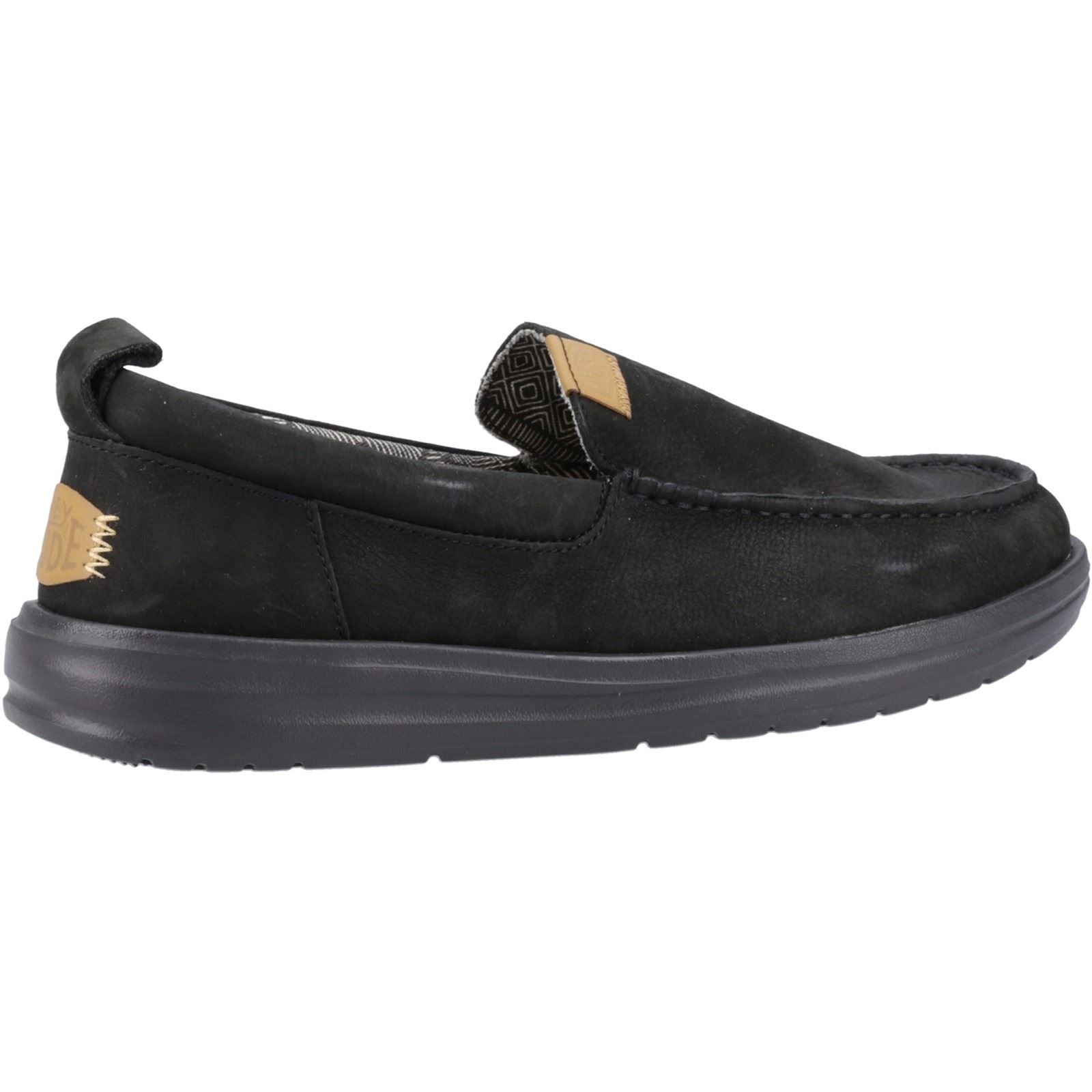HEYDUDE Wally Grip Moc Chaussures Bateau Noires Pour Homme En Cuir