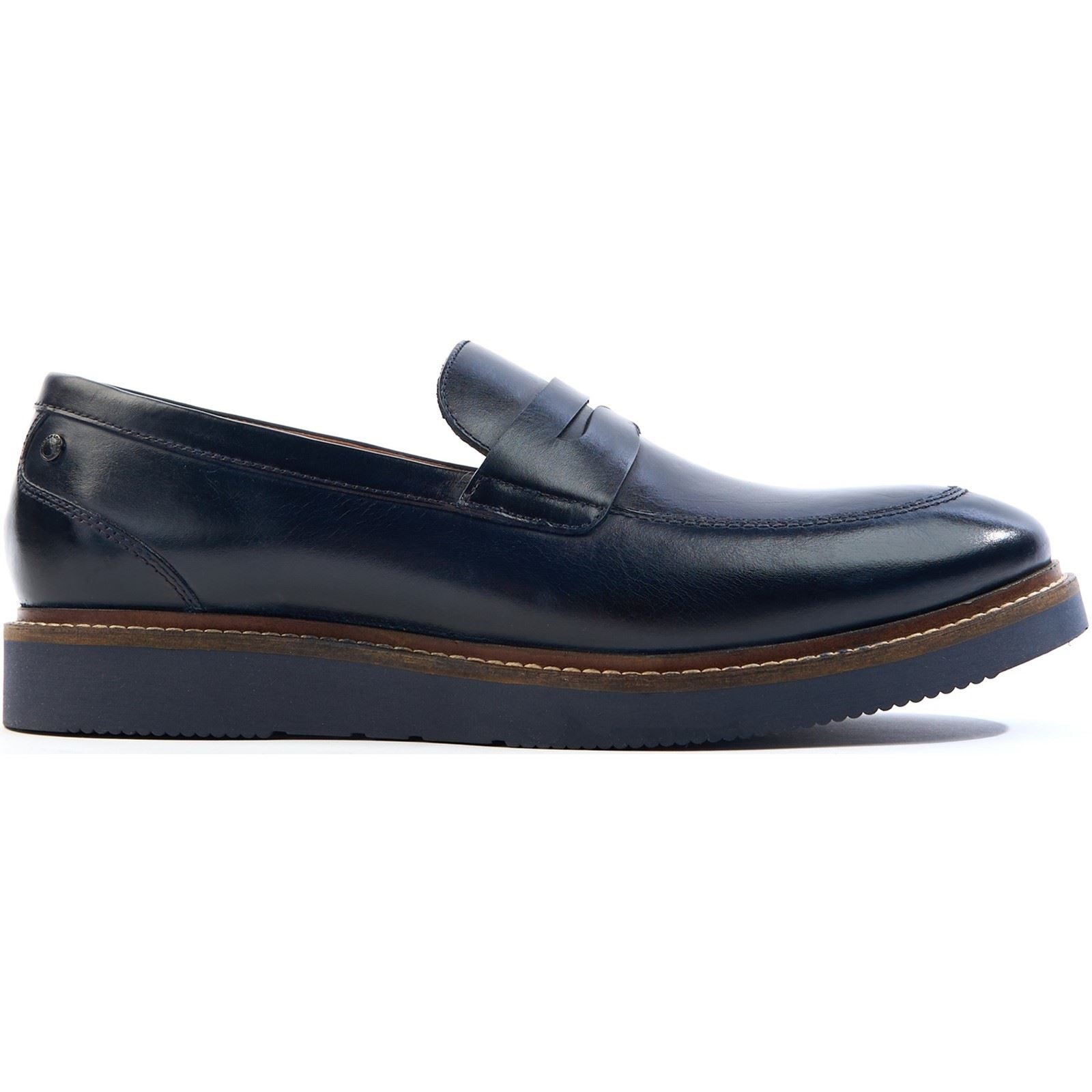 Base London Sid Mocassins En Cuir Pour Hommes Bleu Marine