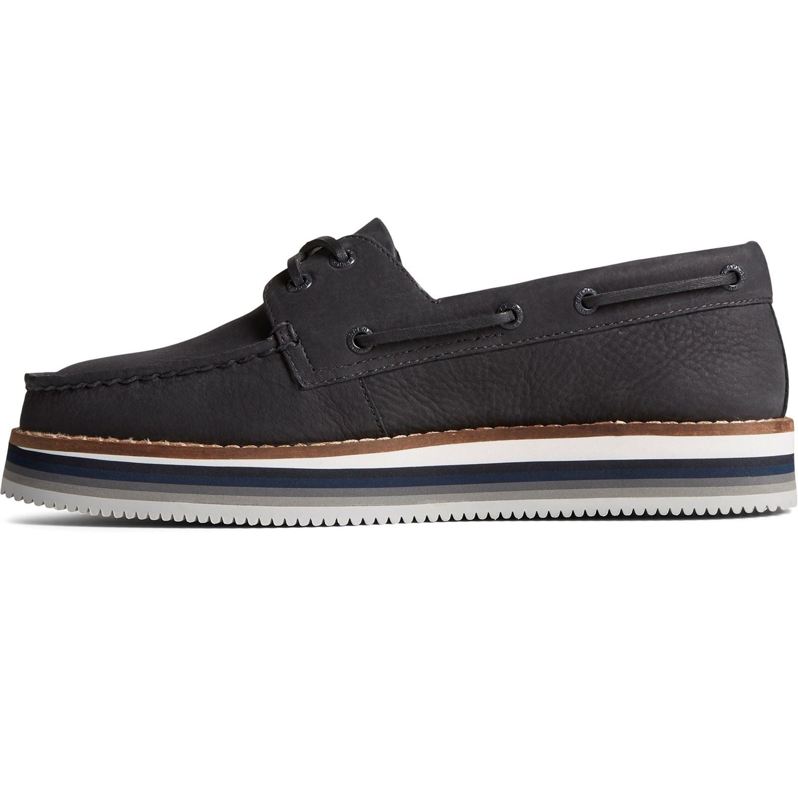 Sperry Authentic Original Stacked Chaussures Bateau Noires Pour Femmes En Cuir