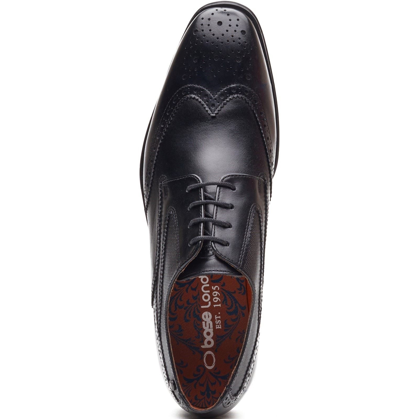 Base London Steeple Brogue Chaussures Derby En Cuir Noir Pour Hommes