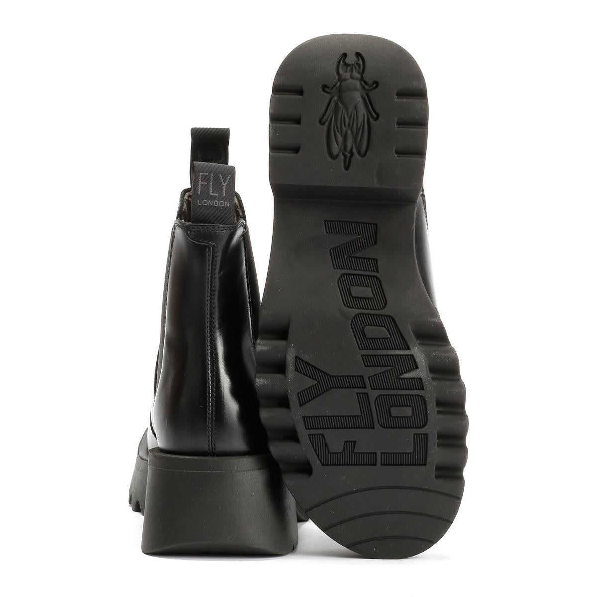 Fly London Medi Bottes En Cuir Noires Pour Femmes
