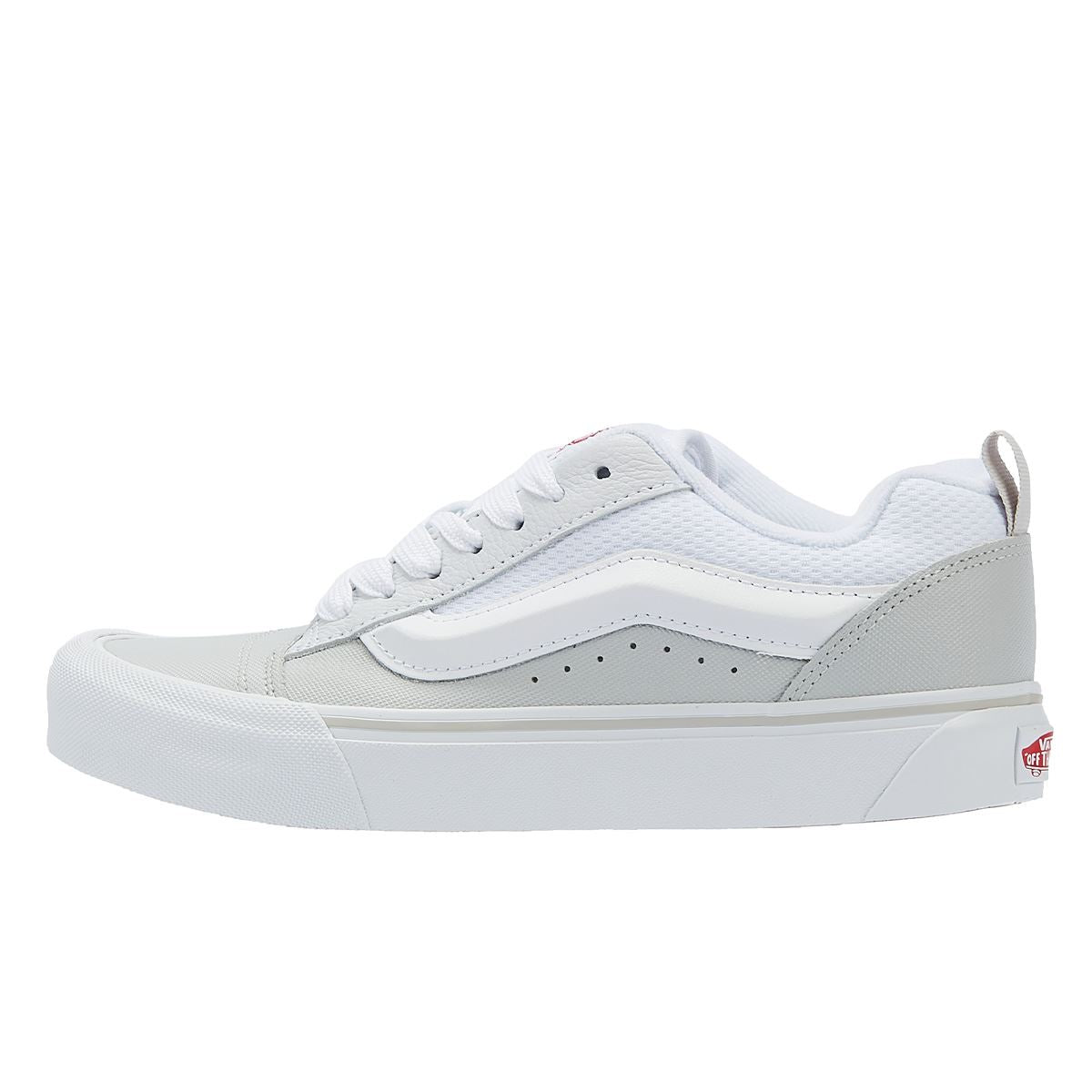 Vans Knu Skool Baskets De Skate Rétro En Cuir Blanc/Rouge