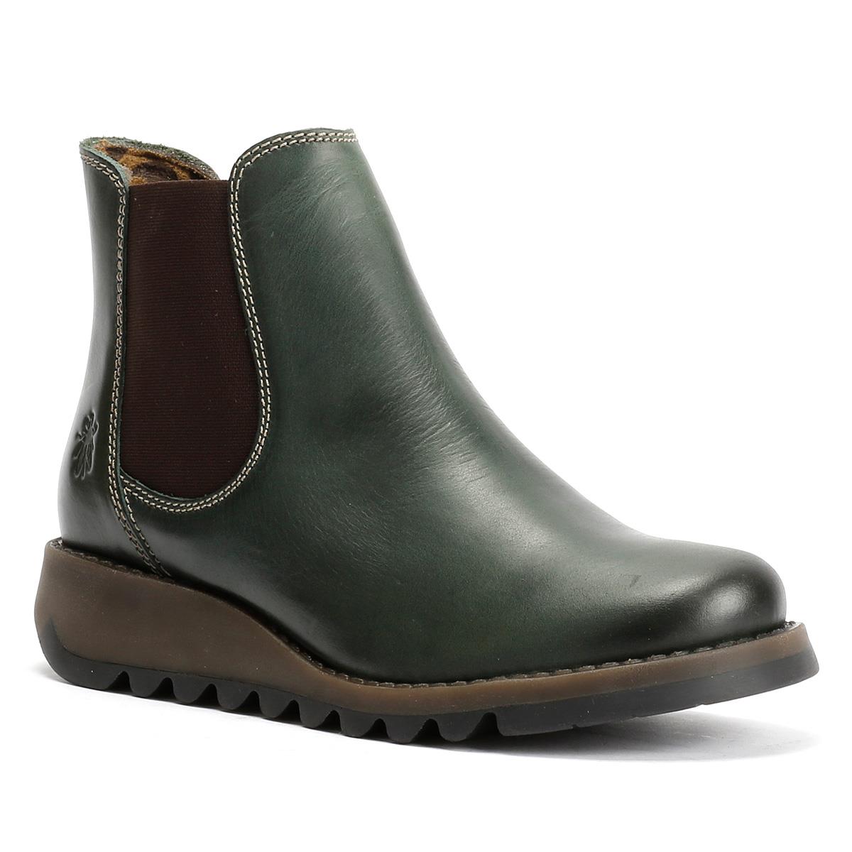 Fly London Salv Bottes En Cuir Vertes Pour Femmes