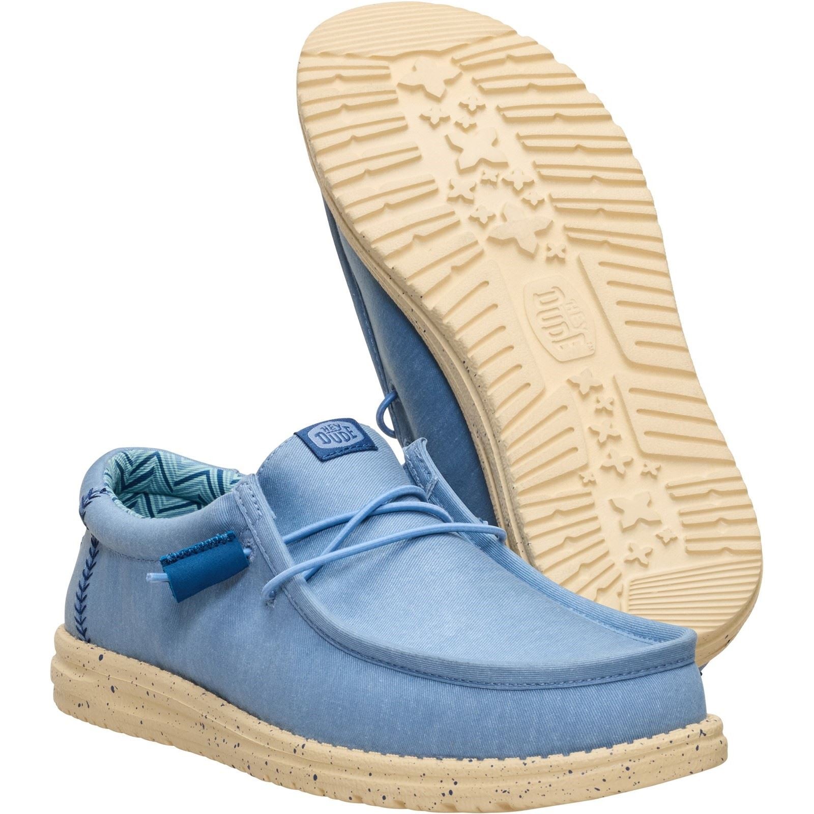 HEYDUDE Wally Stretch Canvas Mocassins En Denim Délavé/Tan Boulder Pour Hommes