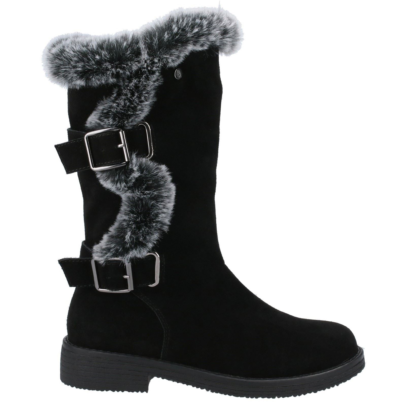 Hush Puppies Megan Wide Bottes En Daim Noir Pour Femmes
