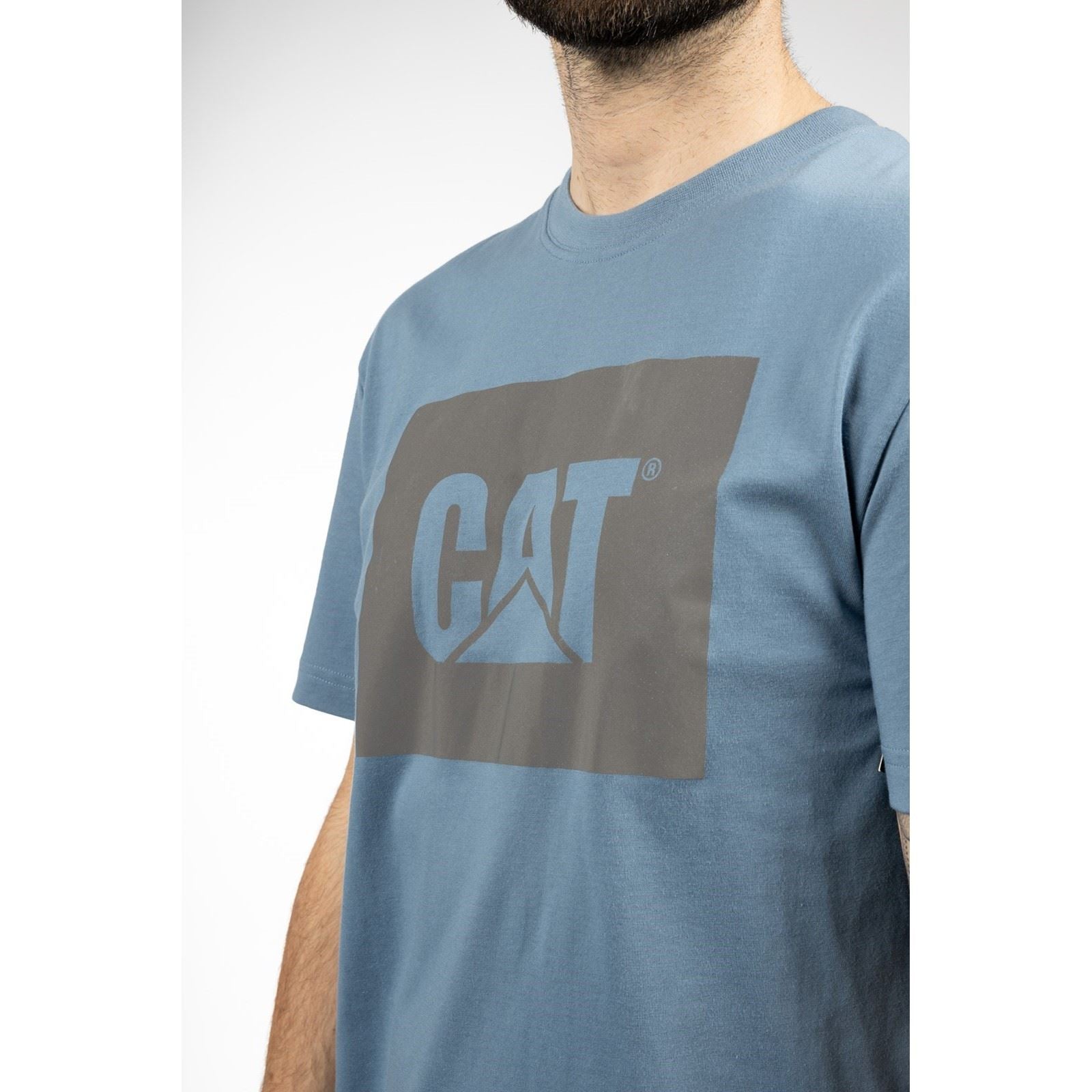 Caterpillar Graphic T-Shirts Pour Hommes En Coton Bleu À Manches Courtes