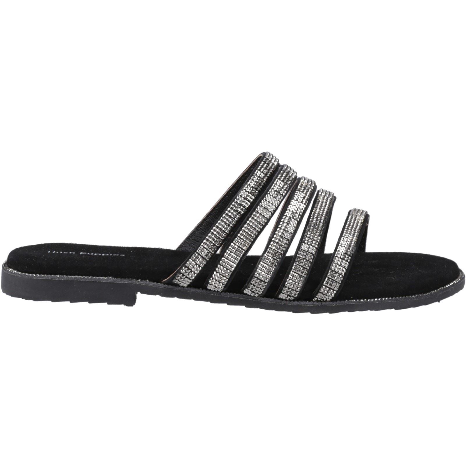 Hush Puppies Paris Slide Sandales Pour Femmes En Suède Noir/Argent