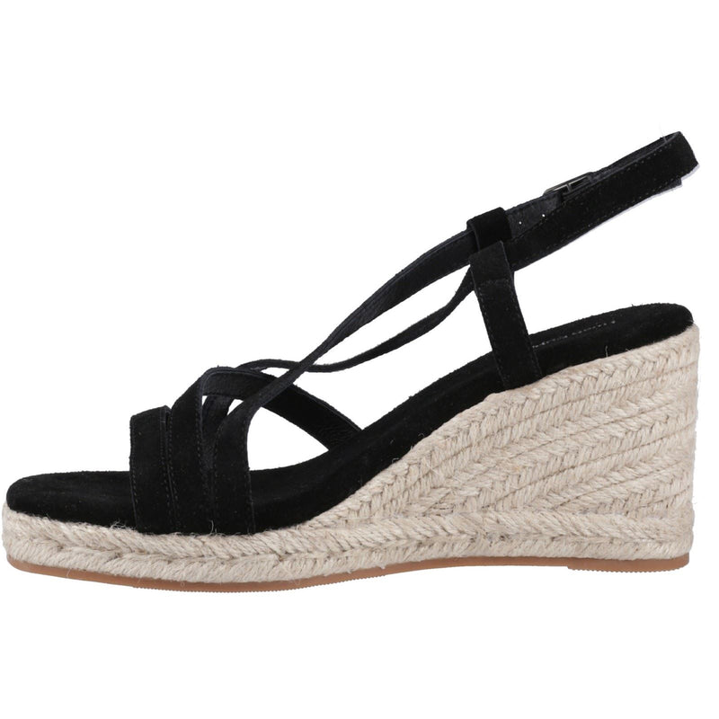 Hush Puppies Jenny Espadrille Wedge Femmes En Suède Compensées Noires