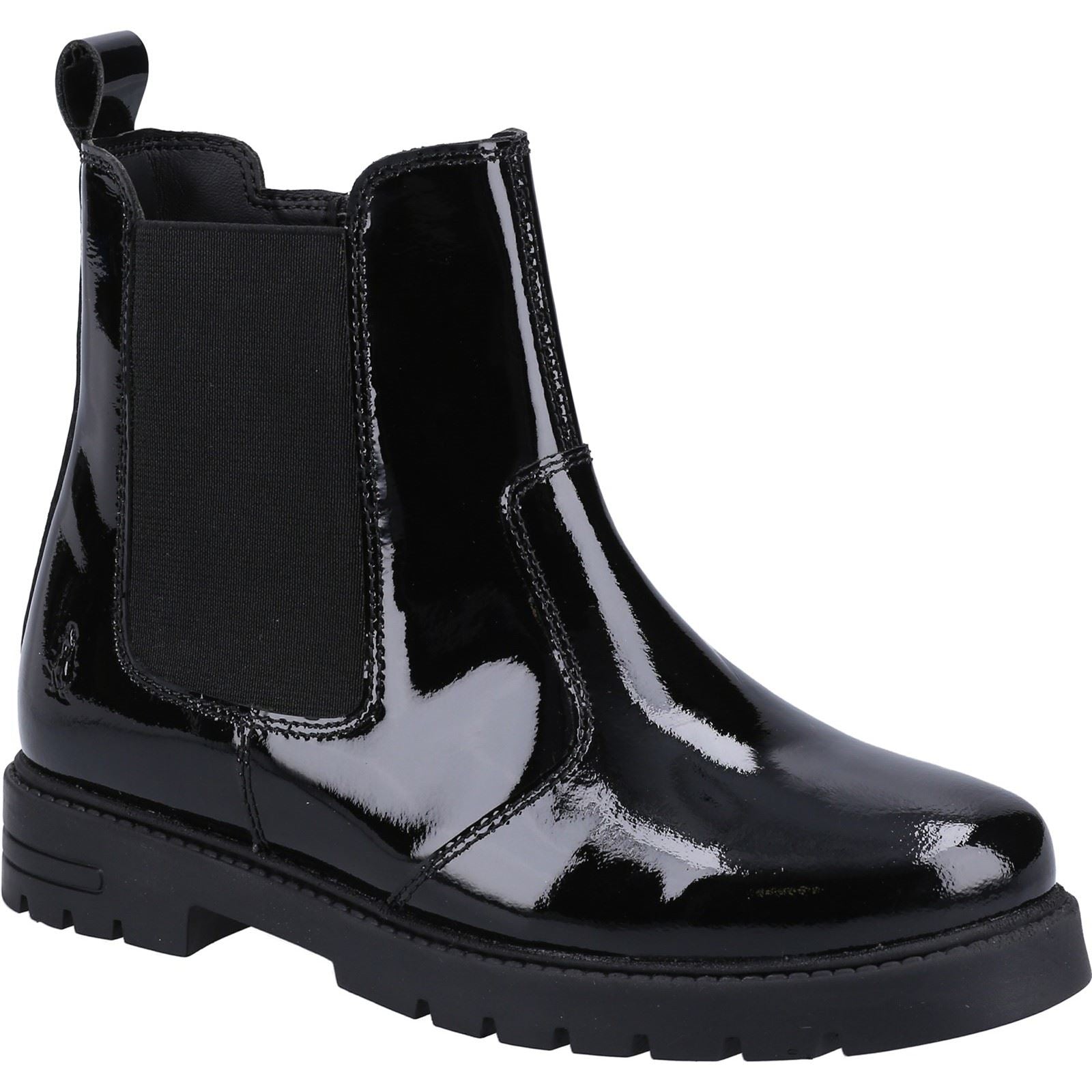 Hush Puppies Laura Patent JNR Chaussures Noires Pour Filles En Cuir