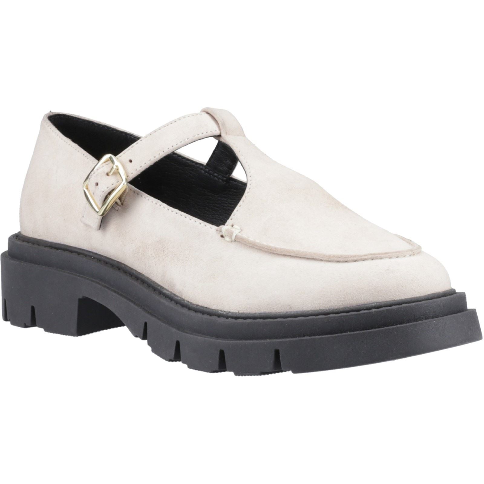 Hush Puppies Nella T-Bar Chaussures Femme En Crème En Suède
