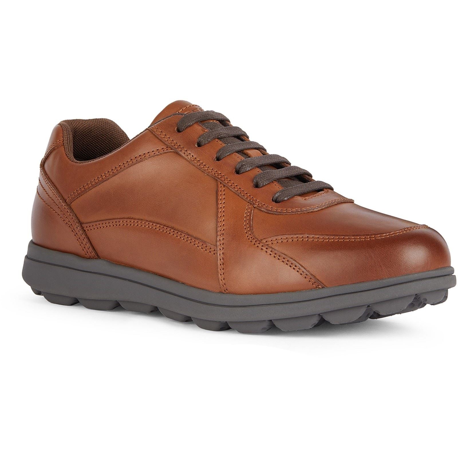 Geox U SPHERICA EC12 Baskets Pour Hommes En Cuir Pleine Fleur Bovin De Couleur Cognac