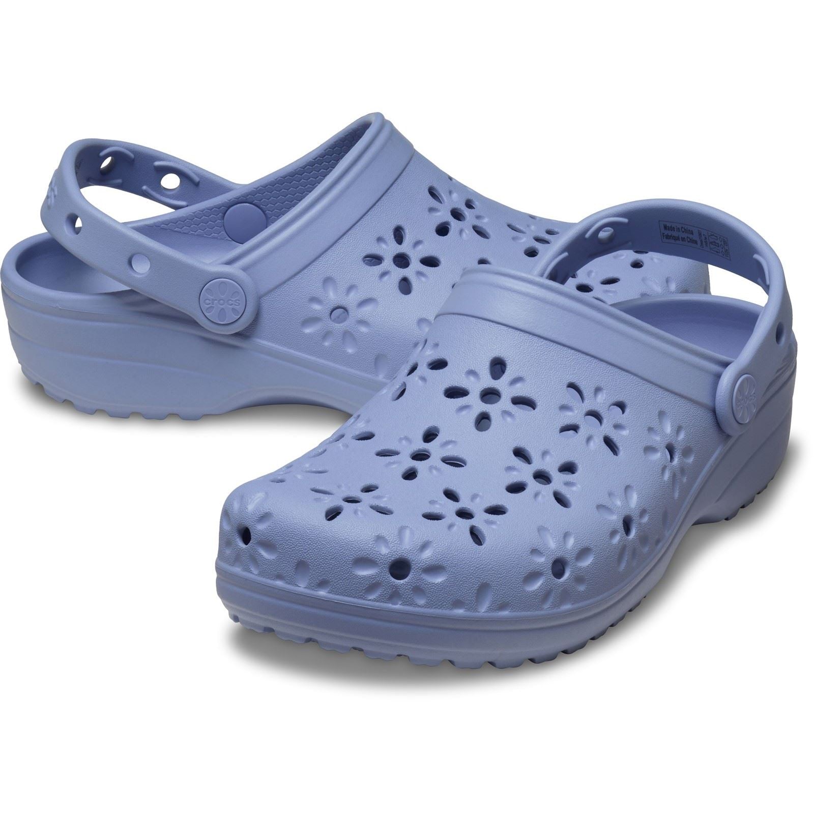 Crocs Classic Floral Cut Out Sabots En Thermoplastique Pour Femmes Blue Haze