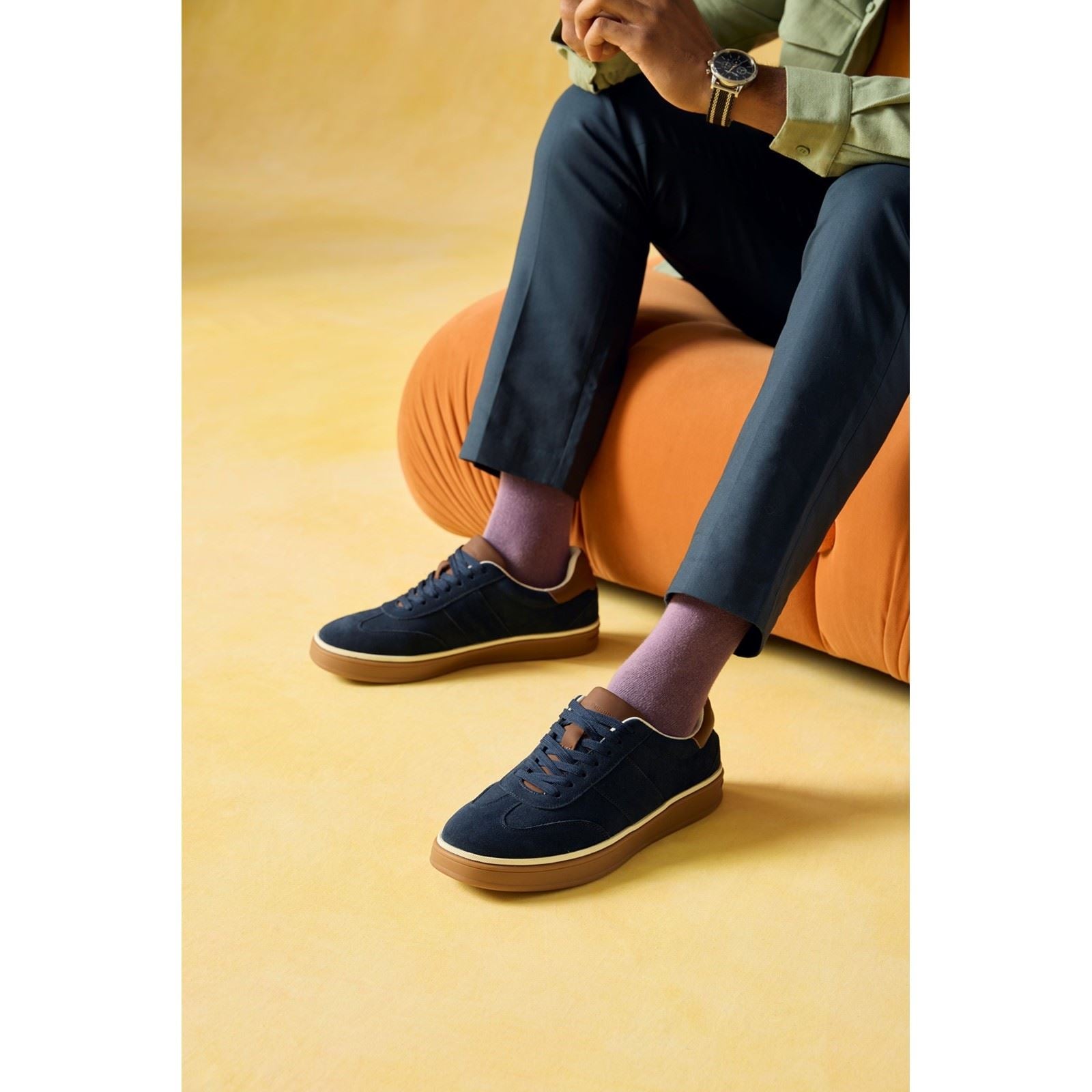 Hush Puppies Carlos Suede Trainer Baskets En Cuir Pour Hommes Carlos Suede Sneakers Bleu Marine