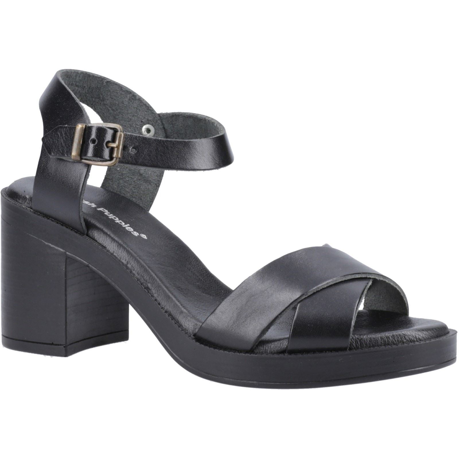 Hush Puppies Georgia Sandales Noires En Cuir Pour Femmes