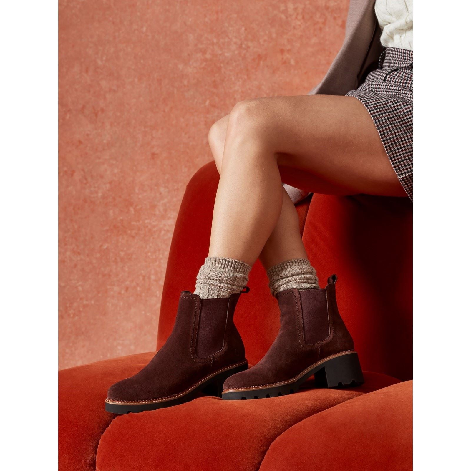 Hush Puppies Gaia Bottes Chelsea À Talons En Cuir Prune Pour Femme