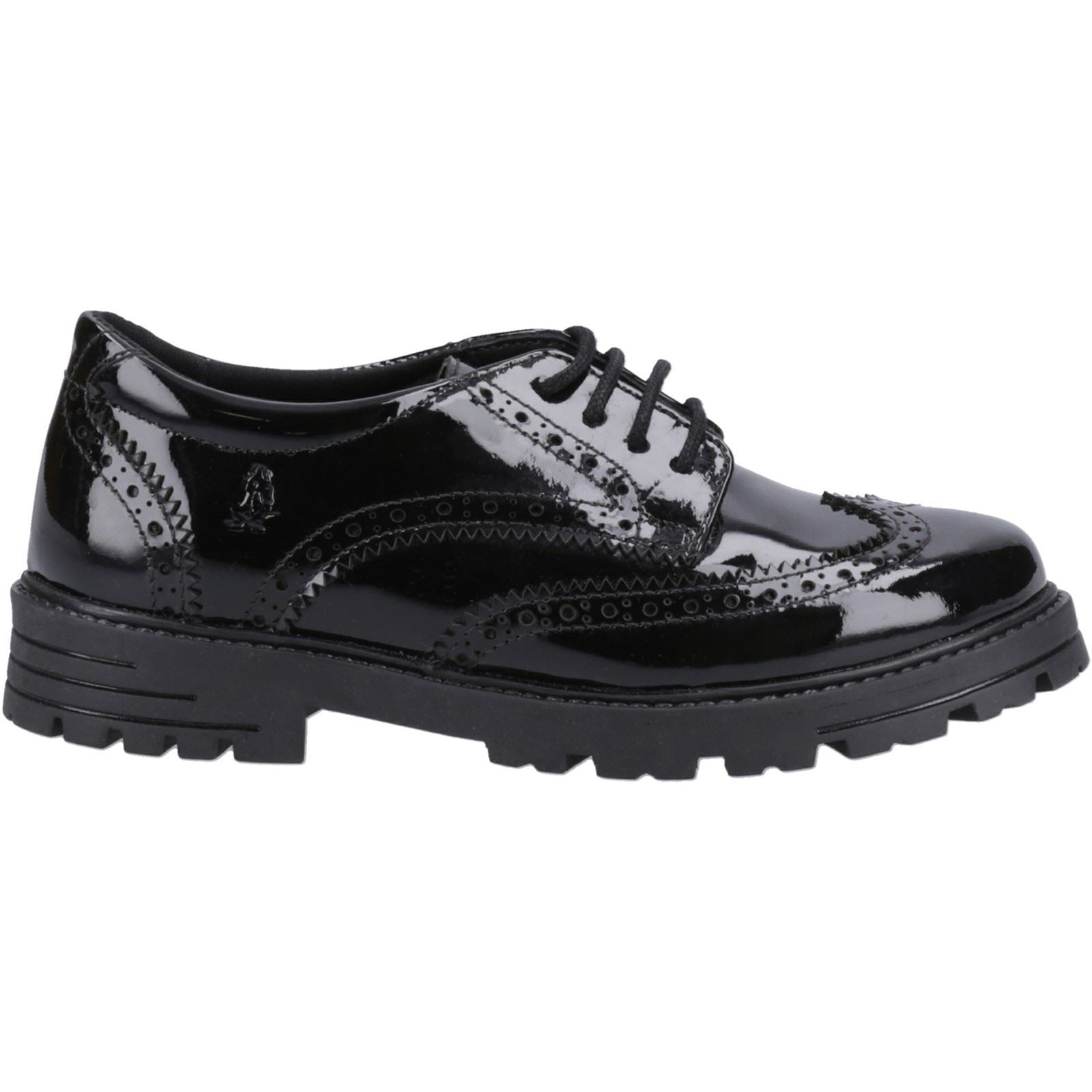 Hush Puppies Maxine Patent Junior Chaussures Noires Pour Filles En Cuir