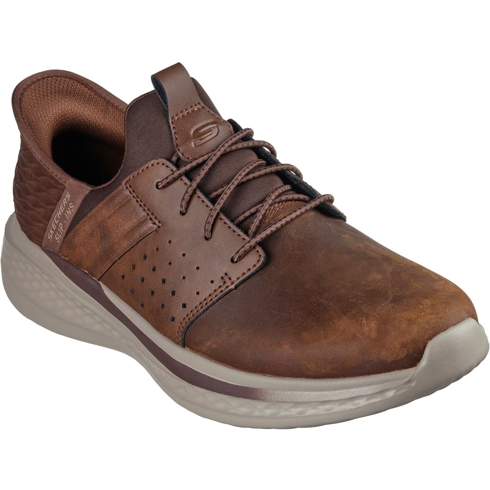 Skechers Slade Zachary Chaussures À Lacets Pour Homme En Textile Marron Foncé À Large Ajustement