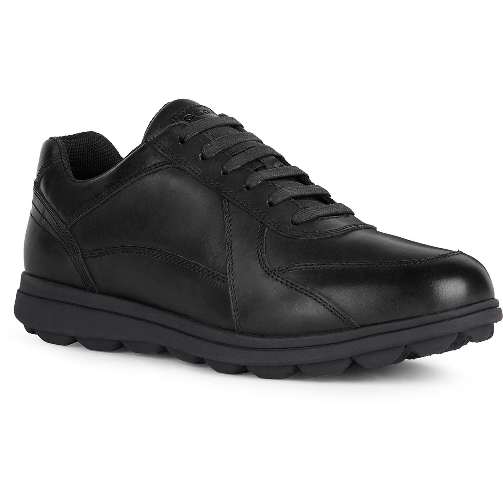 Geox U SPHERICA EC12 Baskets Noires Pour Homme En Cuir De Vachette Pleine Fleur