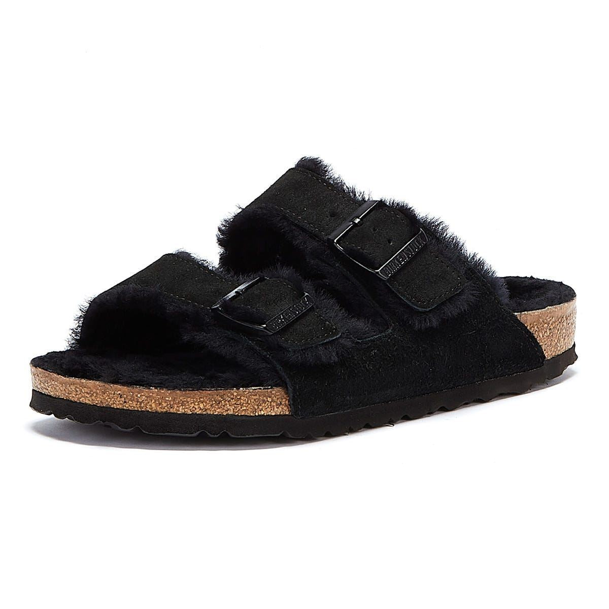 Birkenstock Sandales Noires En Fourrure D'arizona