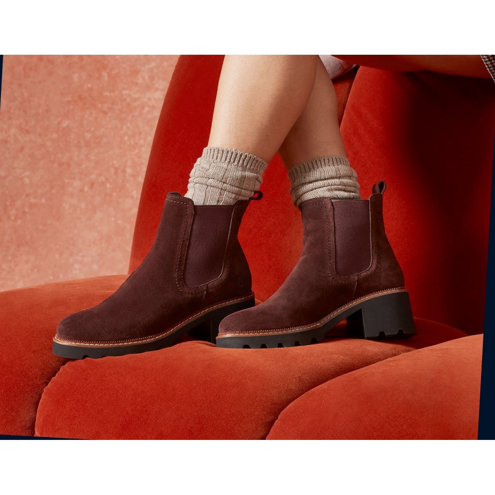 Hush Puppies Gaia Bottes Chelsea À Talons En Cuir Prune Pour Femme