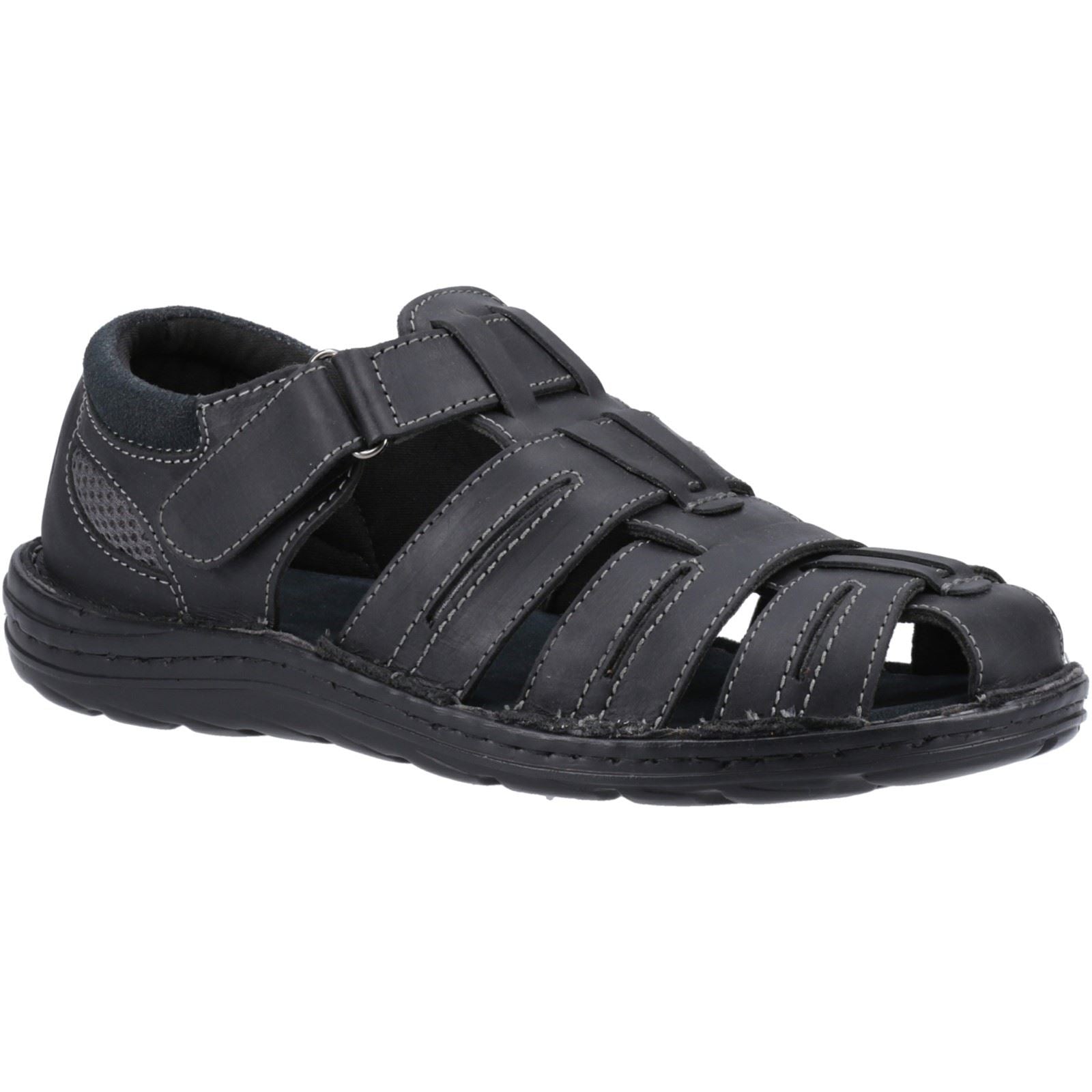 Hush Puppies Albert Sandales Noires Pour Hommes En Cuir