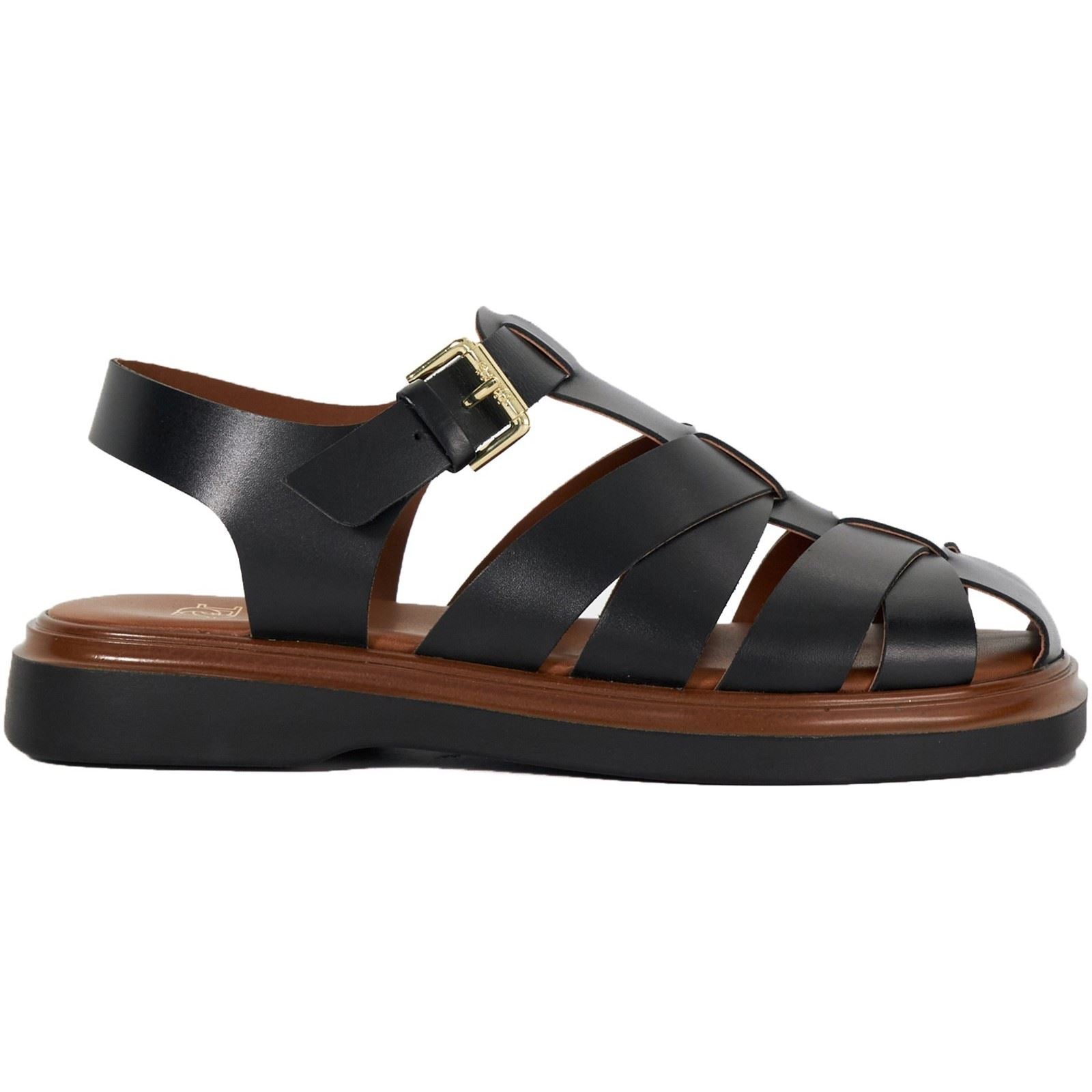 Dune Lisherman Sandales Noires Pour Femmes En Cuir