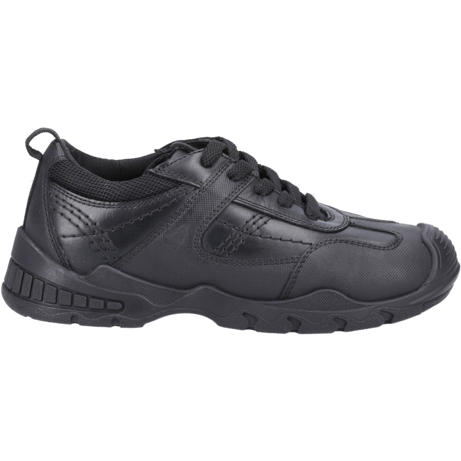 Hush Puppies Travis JNR Chaussures Noires Pour Garçons En Cuir À Lacets