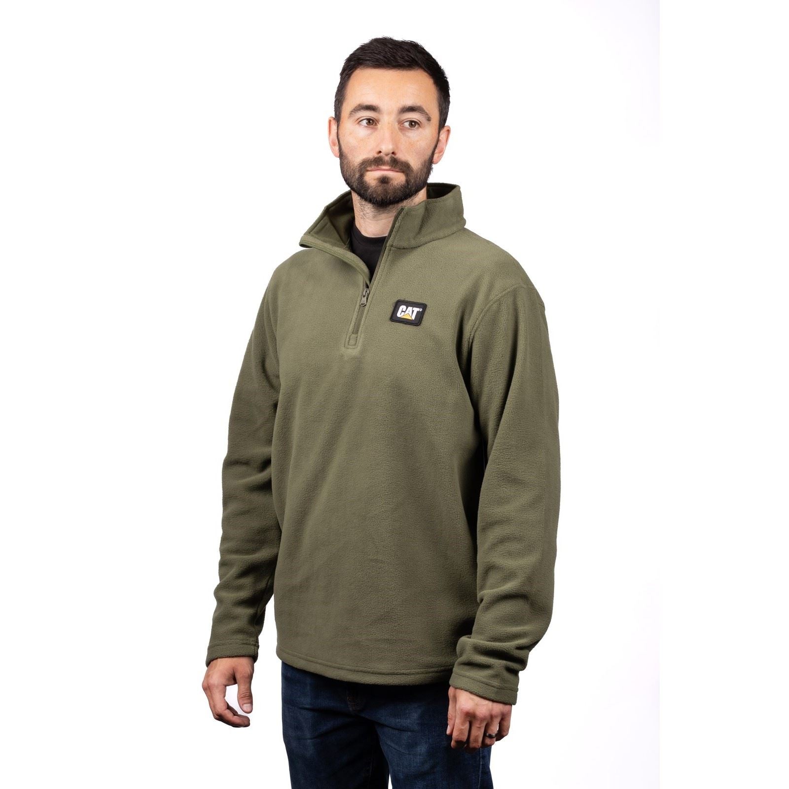 Caterpillar Cat Microfleece Quarter Zip Sweatshirt Green En Polyester Pour Homme