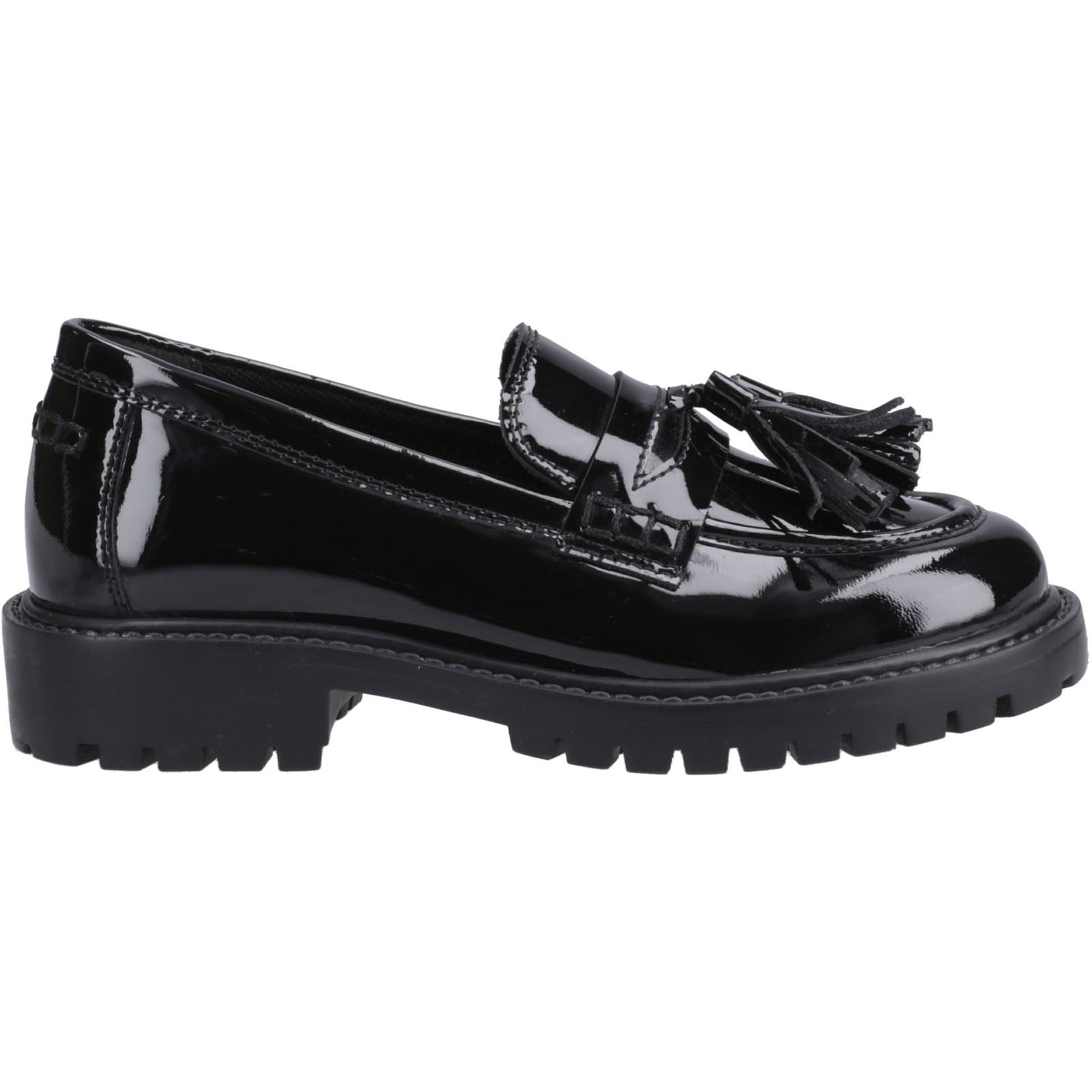 Hush Puppies Abigail Patent Senior Chaussures Plates Noires Pour Filles En Cuir