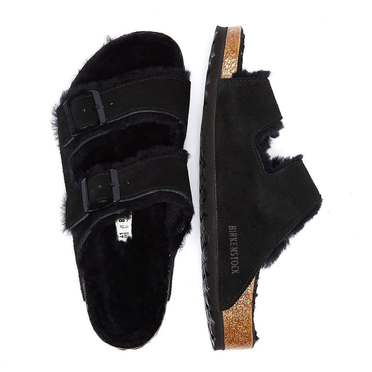 Birkenstock Sandales Noires En Fourrure D'arizona