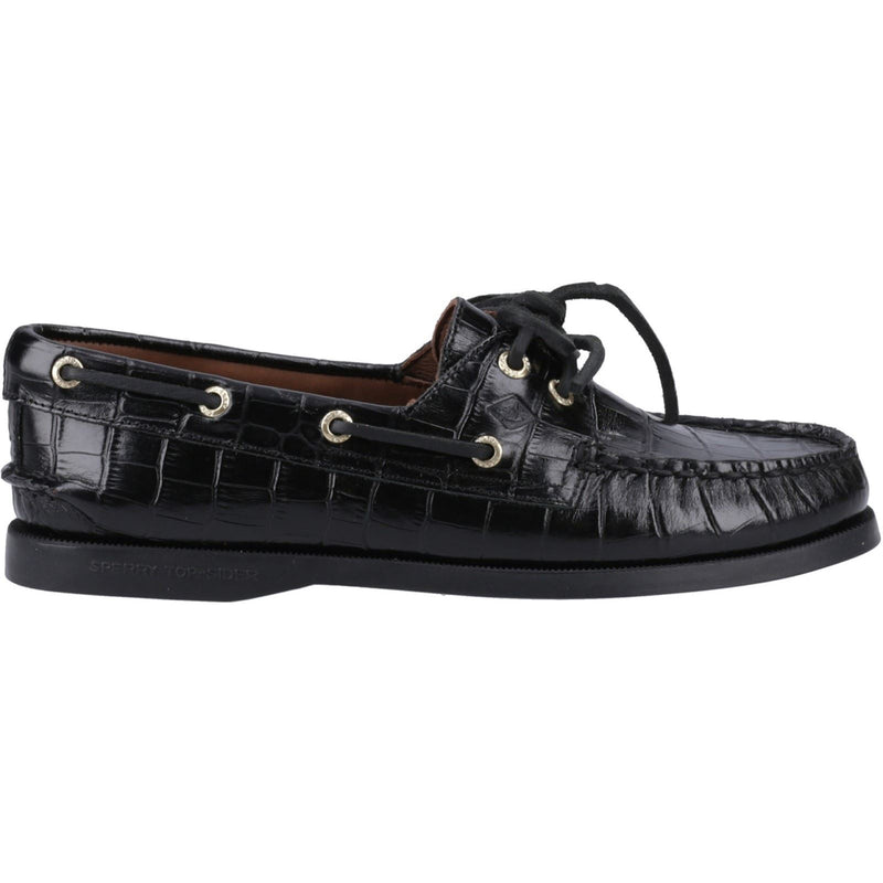 Sperry Authentic 2 Eye Chaussures Bateau Noires En Cuir Pour Femme